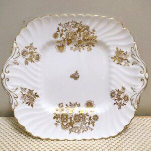 Minton Audley Cake Serving Plate 10" Gold Floral H5042 Bone China England